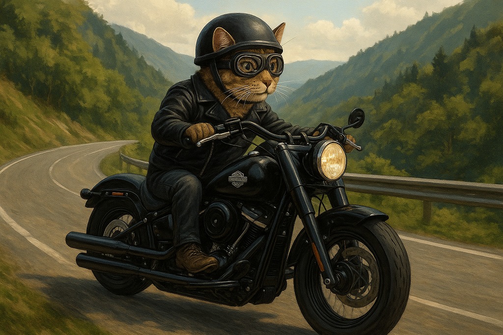 「ワインディングの孤高」猫ライダー