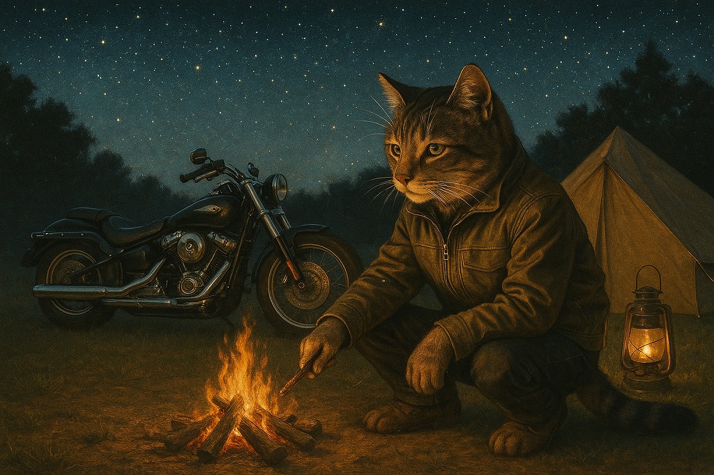 「星空に包まれた北海道の果て」猫ライダー