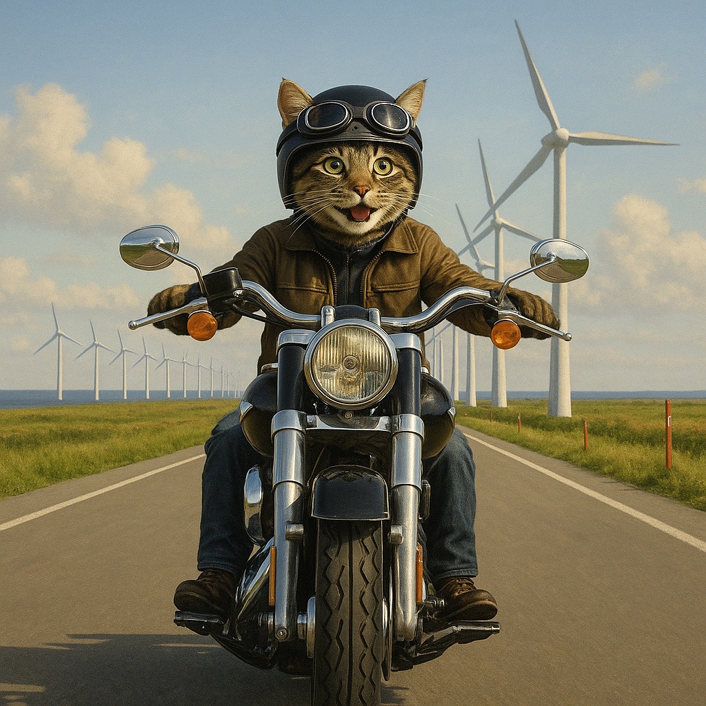 「風車ロードでごきげんツーリング」猫ライダー