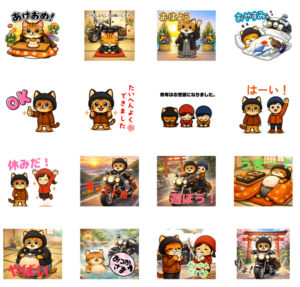 猫ライダーのＬＩＮＥスタンプ　正月編