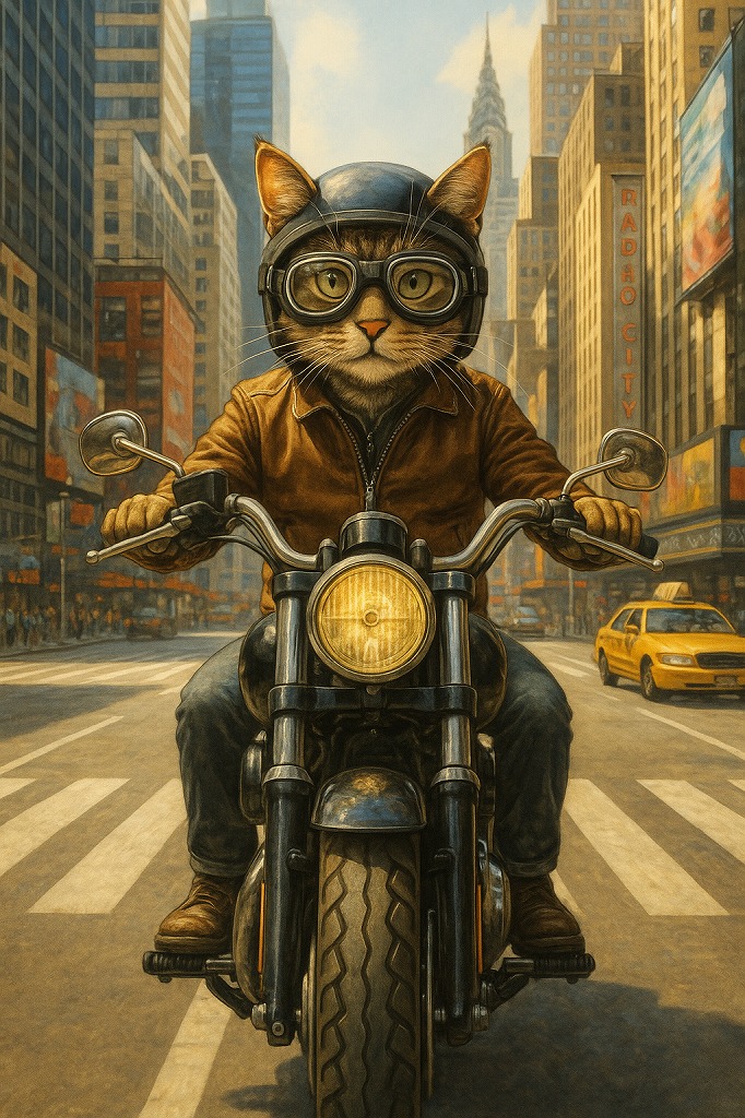 「NY発、わくわくツーリング出発！」猫ライダー