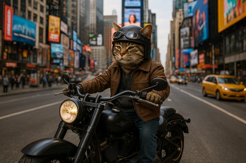 「NYひとり占めにゃ！ソロツー最高ロード」猫ライダー