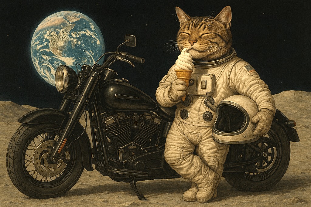 「おつかれアイス休憩にゃ」猫ライダー