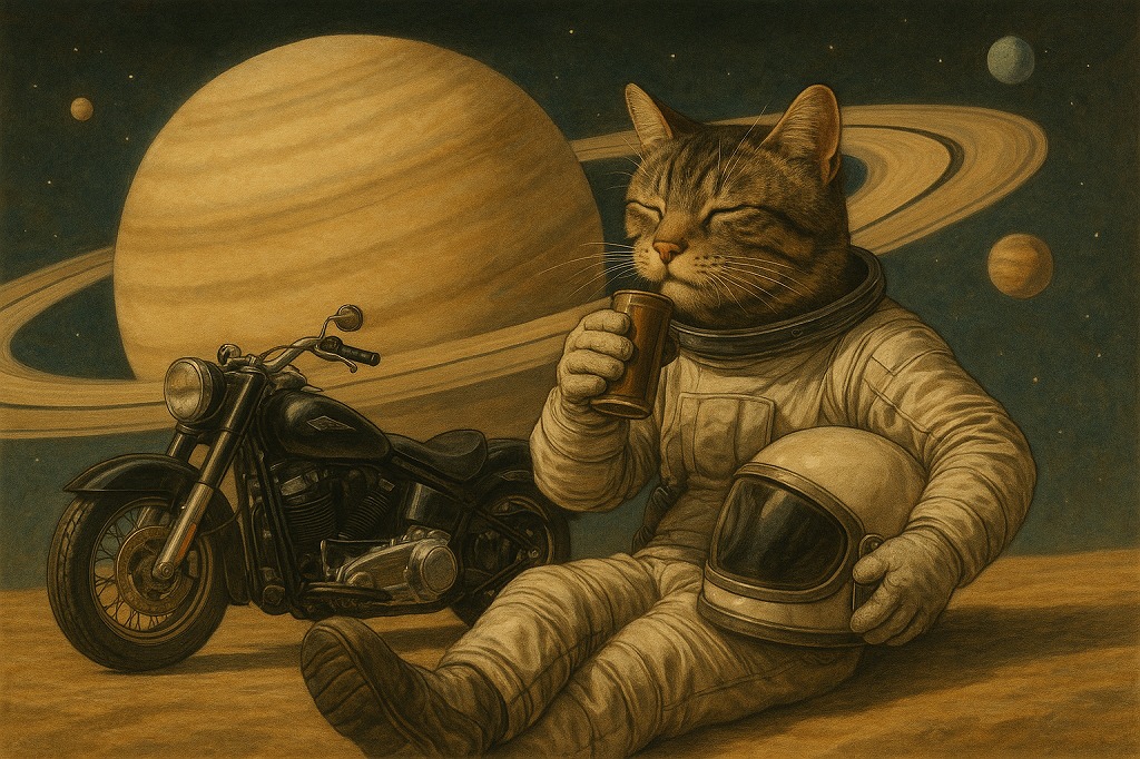 「土星カフェで、ひとやすみ」猫ライダー